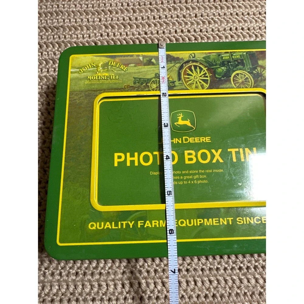 John Deere Photo Box Tin Green Yellow Vintage Tractor 4x6 Picture Frame Storage